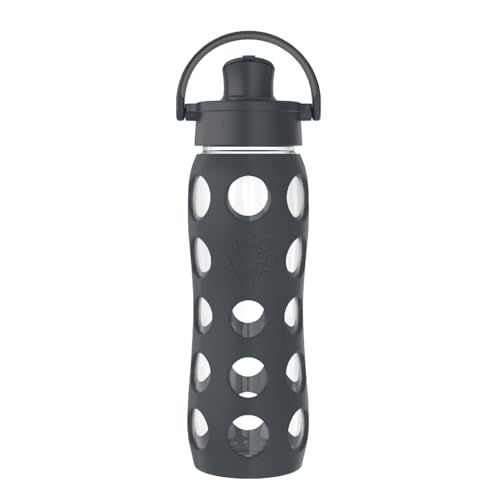 Lifefactory 22-Ounce Active Flip Cap Glass Water Bottle, 22oz, Carbon - Image 1