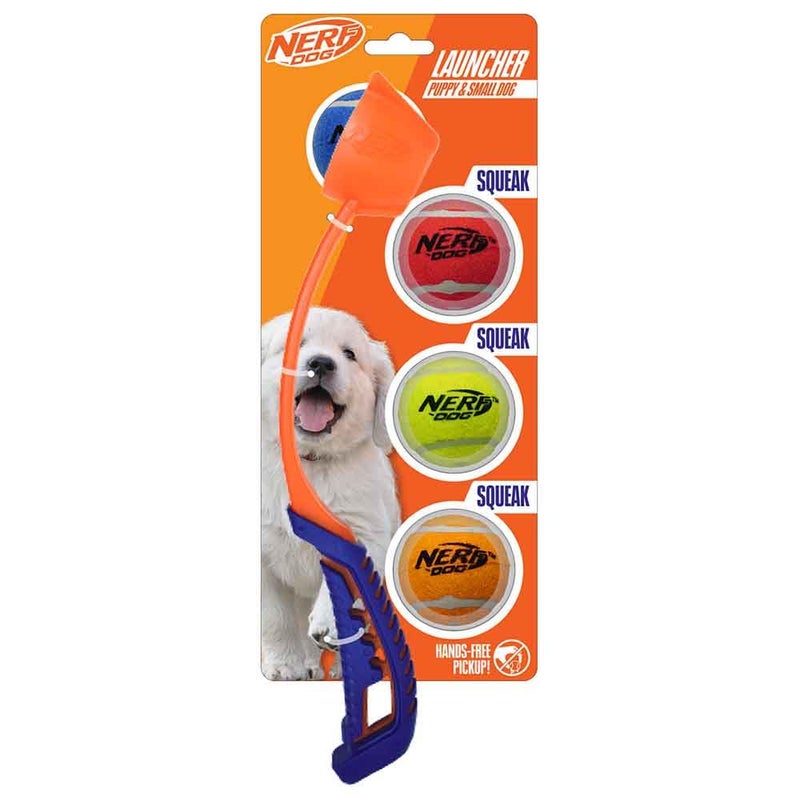 Nerf Dog 5Piece Dog Toy Gift Set Includes 13in Air Strike Launcher and 2in Squeak Tennis Ball 4Pack Nerf Tough Material Multicolored - Image 2