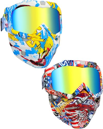 Frienda 2 Pieces Motorcycle Goggles Helmet Riding Goggles Glasses With Face Cover Patriotic Style - Image 1