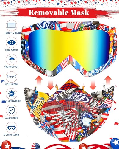 Frienda 2 Pieces Motorcycle Goggles Helmet Riding Goggles Glasses With Face Cover Patriotic Style - Image 3