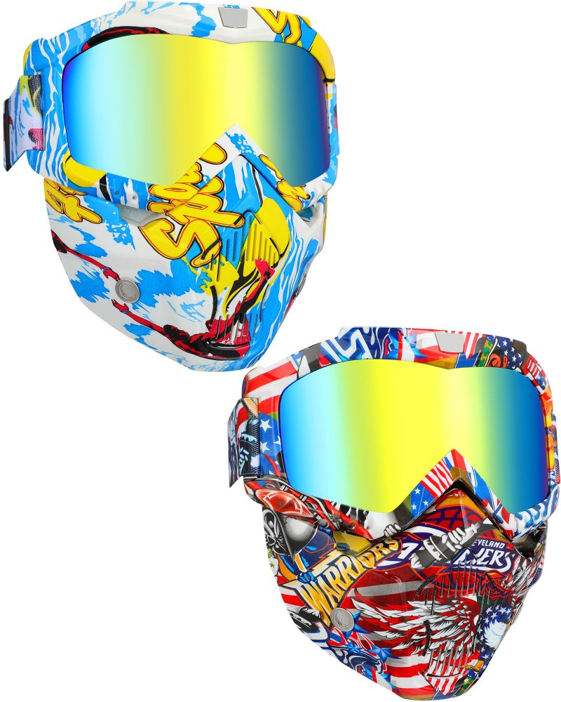 Frienda 2 Pieces Motorcycle Goggles Helmet Riding Goggles Glasses With Face Cover Patriotic Style - Image 2