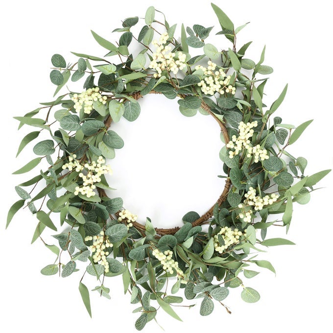 20 EUCALYPTUS WREATH FOR FRONT DOOR PORCH WINDOW GREEN DECOR FOR HOME FARMHOUSE SPRING SUMMER FALL ALL SEASONS
