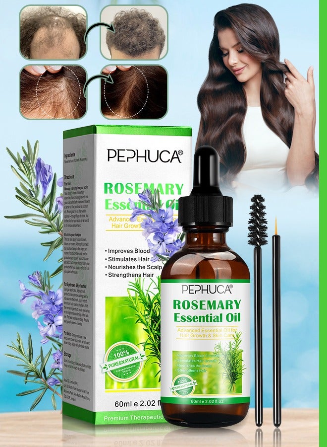 PEPHUCA 60ml Rosemary Essential Oil  for Hair Growth Pure Organic Rosemary Oil for Dry Damaged Hair and Growth Hair Scalp Oil  Pure and Natural Premium Quality Oil Hair Loss Treatment Oil for Men and Women - Image 1