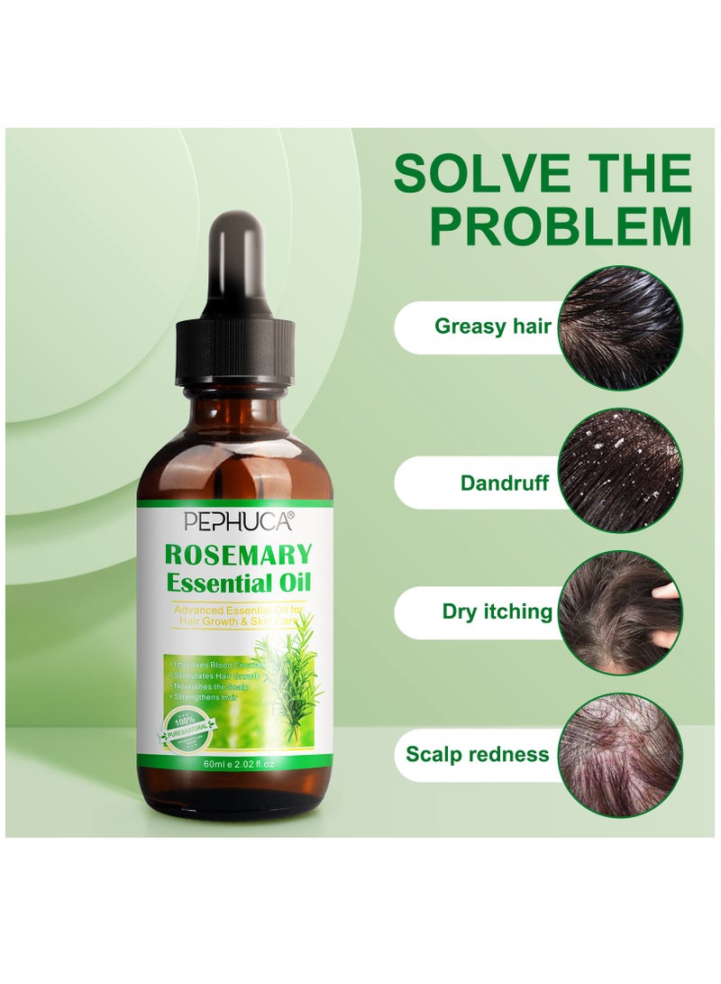 PEPHUCA 60ml Rosemary Essential Oil  for Hair Growth Pure Organic Rosemary Oil for Dry Damaged Hair and Growth Hair Scalp Oil  Pure and Natural Premium Quality Oil Hair Loss Treatment Oil for Men and Women - Image 3