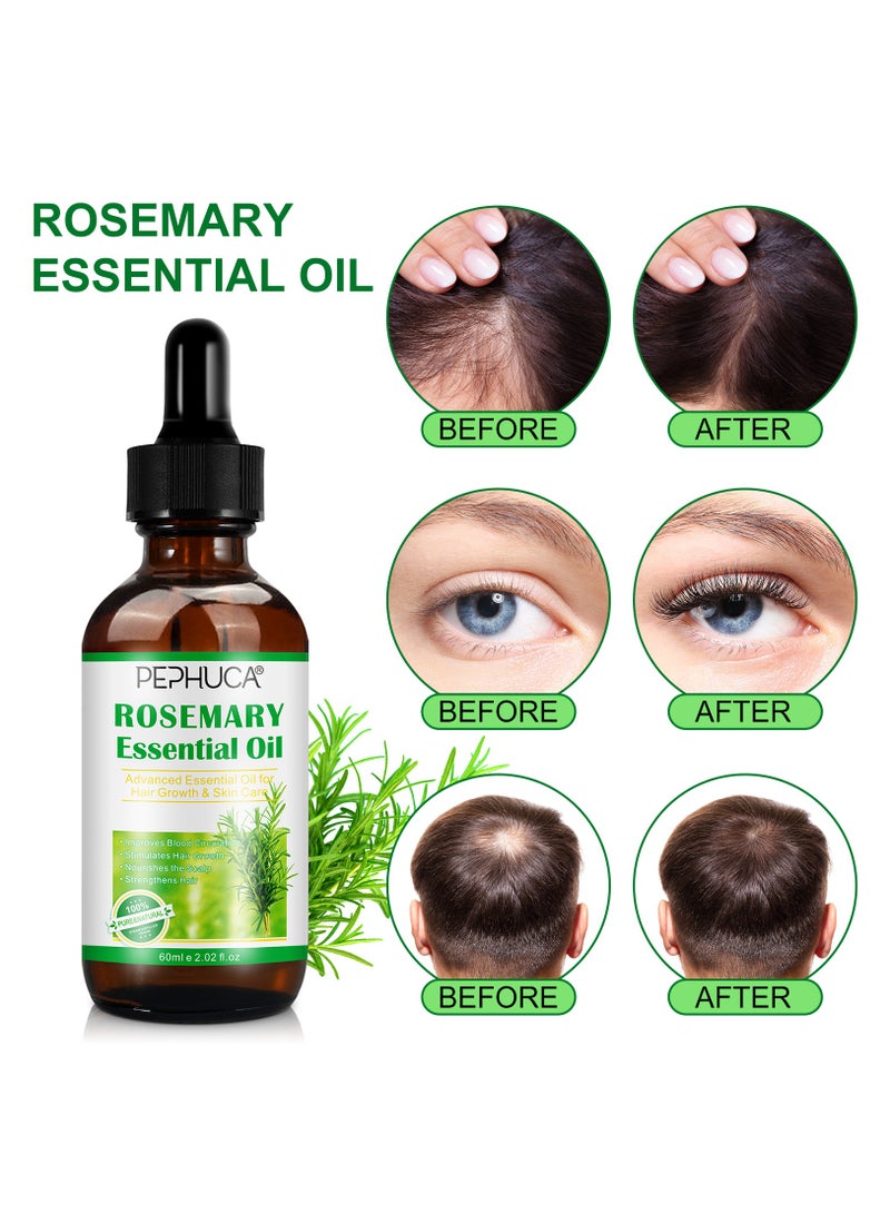 PEPHUCA 60ml Rosemary Essential Oil  for Hair Growth Pure Organic Rosemary Oil for Dry Damaged Hair and Growth Hair Scalp Oil  Pure and Natural Premium Quality Oil Hair Loss Treatment Oil for Men and Women - Image 2