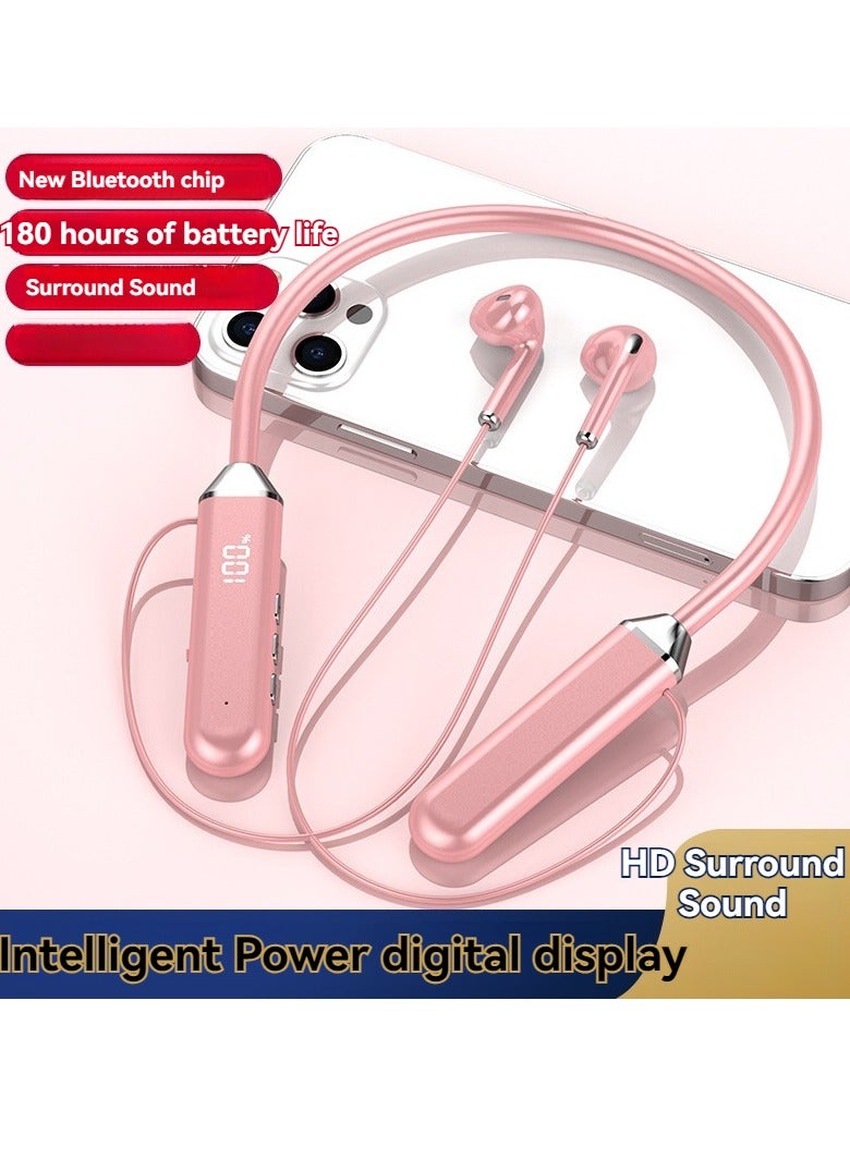 Neck-mounted Bluetooth headset in-ear digital display sports running ultra-long battery life wireless Bluetooth headset pink - Image 1