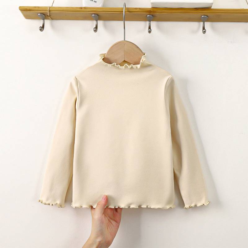 Baby High-Neck Solid Color Versatile Stylish T-Shirt Children'S New Top For Girls, Outerwear With Long Sleeves And Ear-Hugging Design - Image 3