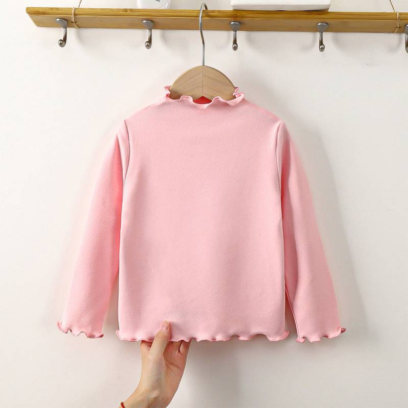 Baby High-Neck Solid Color Versatile Stylish T-Shirt Children'S New Top For Girls, Outerwear With Long Sleeves And Ear-Hugging Design - Image 1