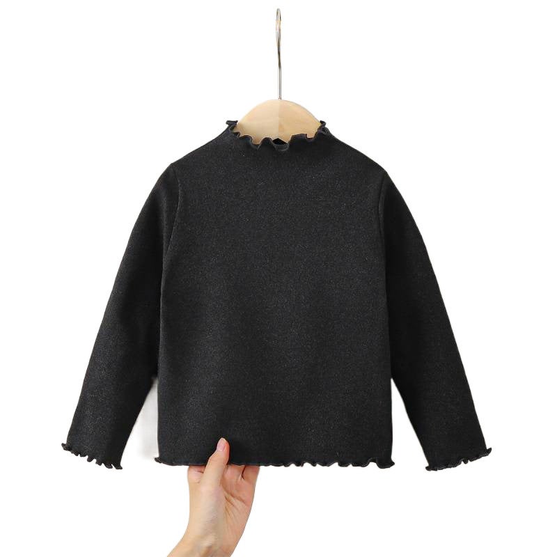 Baby High-Neck Solid Color Versatile Stylish T-Shirt Children'S New Top For Girls, Outerwear With Long Sleeves And Ear-Hugging Design - Image 5