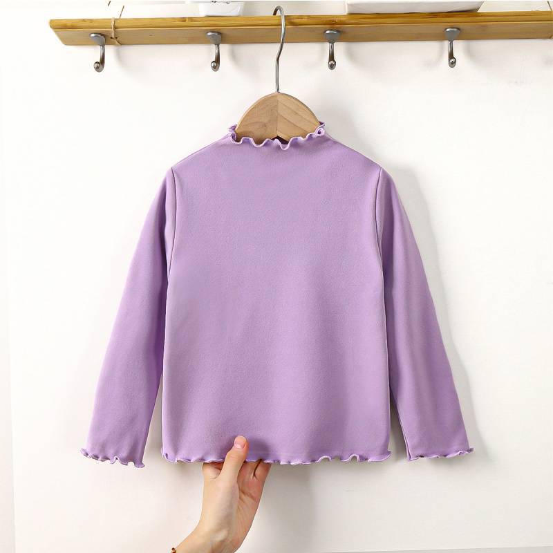 Baby High-Neck Solid Color Versatile Stylish T-Shirt Children'S New Top For Girls, Outerwear With Long Sleeves And Ear-Hugging Design - Image 4