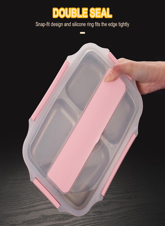 Portable Lunch Box 304 Stainless Steel Leakproof Microwave Heating Divided Food Containers with Spoon & Chopsticks - Image 4