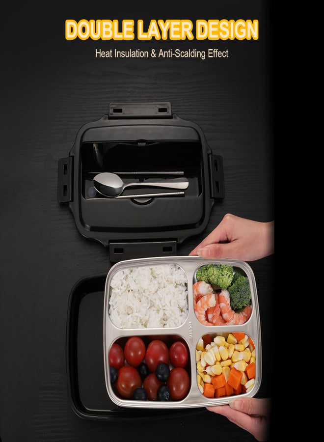 Portable Lunch Box 304 Stainless Steel Leakproof Microwave Heating Divided Food Containers with Spoon & Chopsticks - Image 5