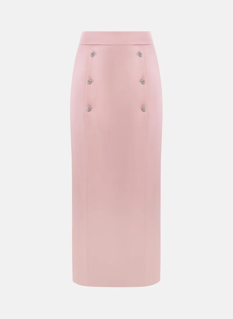 Lichi Straight midi skirt with rhinestone buttons