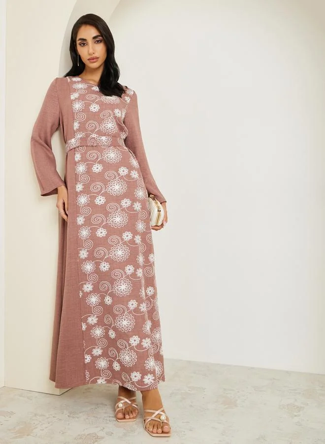 Amirah Women Brown Embellished Belted Jalabiya