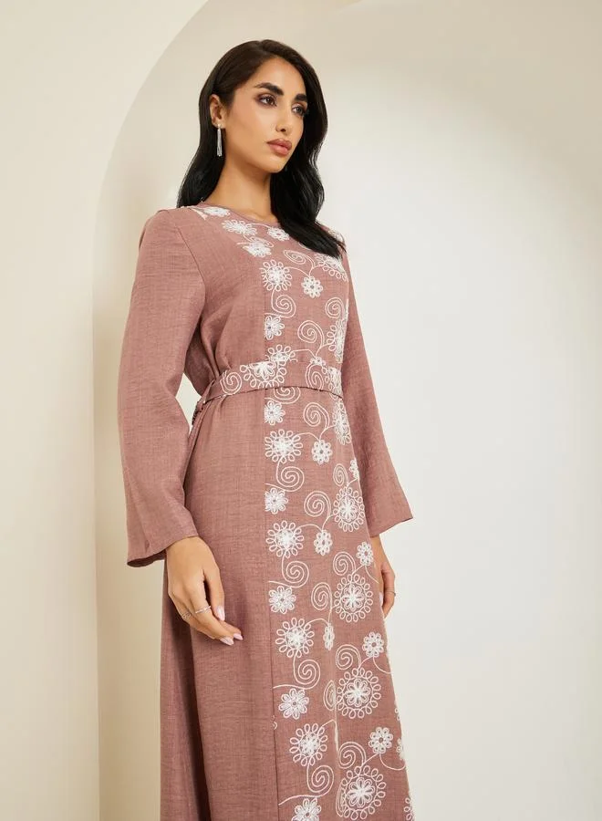 Amirah Women Brown Embellished Belted Jalabiya