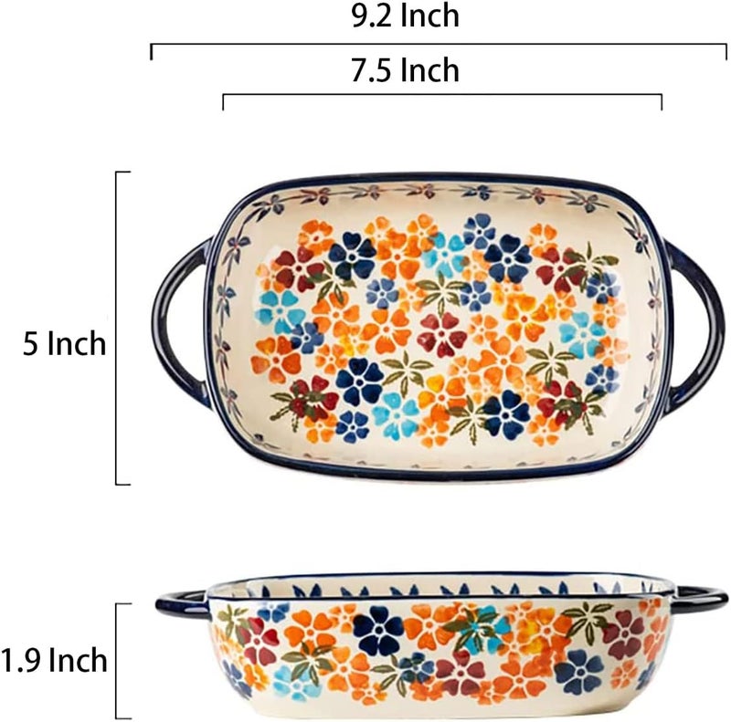 Bicuzat Colorful Cherry Blossom Flowers Vintage Style Ceramic Bakeware Dish Casserole Dish Baking Pan Lasagna Pans with Handles for Oven/Cooking/Kitchen, 1 PCS, 22 oz - Image 2