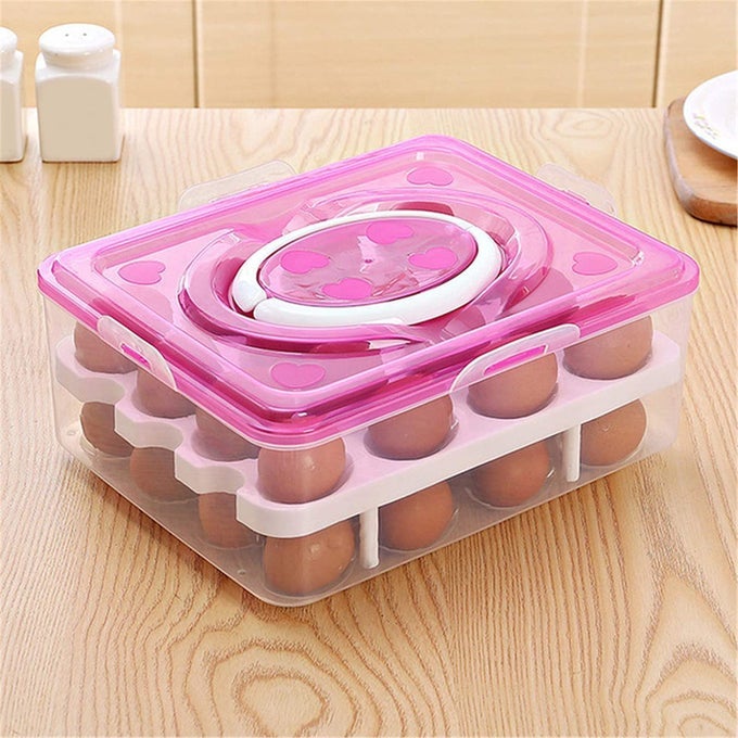 DOUBLE LAYER 32 GRID EGG STORAGE BOX WITH LID AND TRAY PLASTIC CARRIER CASES REFRIGERATOR FRIDGE KITCHEN FOOD STORAGE BOX