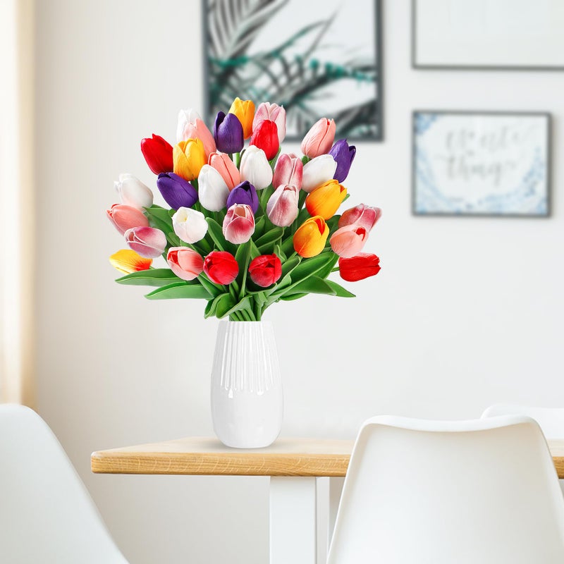 Sggvecsy 30 Pcs Fake Tulips Artificial Flowers Real Touch PU Faux Flowers Tulip Stems for Wedding Spring Bouquet Floral Arrangement Party Home Office Decorations for Mother's Day (Multi Colors) - Image 2