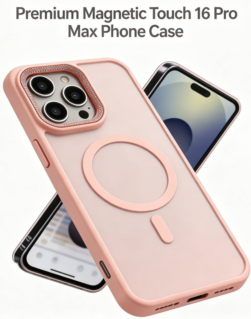 for iPhone 16 Pro Max Case Compatible with MagSafe,Magnetic Phone Case for iPhone 16 Pro Max,Diamond Texture Matte Anti-Fingerprint Shockproof Luxury INS Style Protective Cover Baby Pink - Image 1