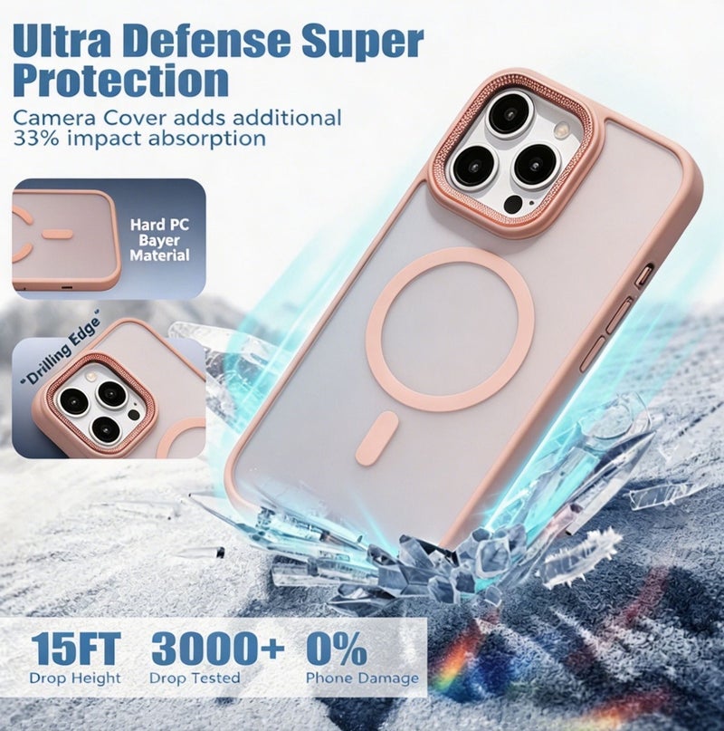 for iPhone 16 Pro Max Case Compatible with MagSafe,Magnetic Phone Case for iPhone 16 Pro Max,Diamond Texture Matte Anti-Fingerprint Shockproof Luxury INS Style Protective Cover Baby Pink - Image 3