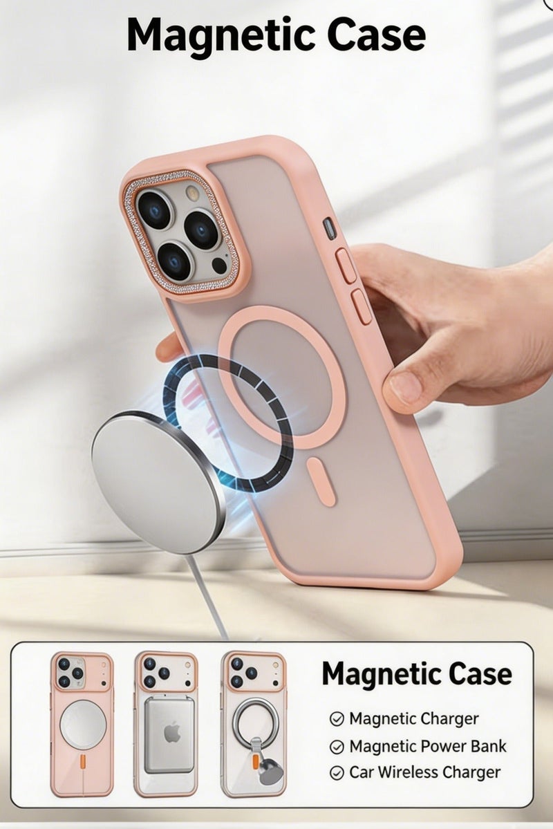 for iPhone 16 Pro Max Case Compatible with MagSafe,Magnetic Phone Case for iPhone 16 Pro Max,Diamond Texture Matte Anti-Fingerprint Shockproof Luxury INS Style Protective Cover Baby Pink - Image 2