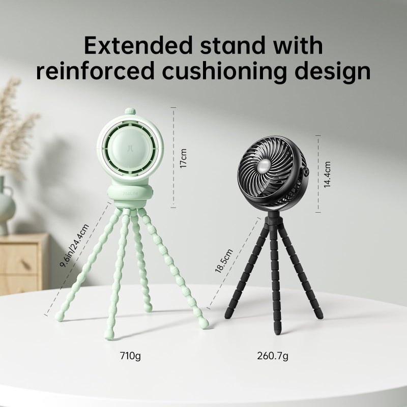 JISULIFE Stroller Fan Baby Large, Safe Bladeless for Crib, Desk, Portable Battery Rechargeable Cooling Fan with Air Turbo Tech, LED Display, Night Light, Food-Grade Gift for Mom/Dad/Friend - Green - Image 5