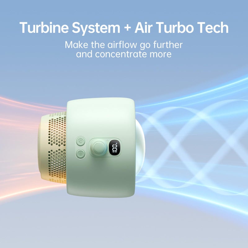 JISULIFE Stroller Fan Baby Large, Safe Bladeless for Crib, Desk, Portable Battery Rechargeable Cooling Fan with Air Turbo Tech, LED Display, Night Light, Food-Grade Gift for Mom/Dad/Friend - Green - Image 2