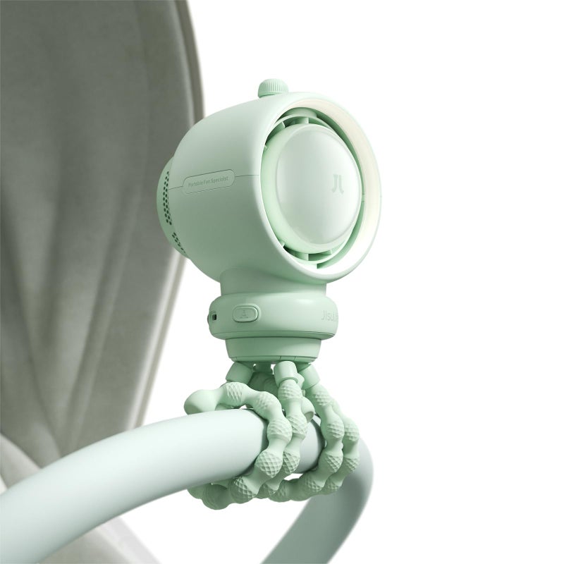 JISULIFE Stroller Fan Baby Large, Safe Bladeless for Crib, Desk, Portable Battery Rechargeable Cooling Fan with Air Turbo Tech, LED Display, Night Light, Food-Grade Gift for Mom/Dad/Friend - Green - Image 1