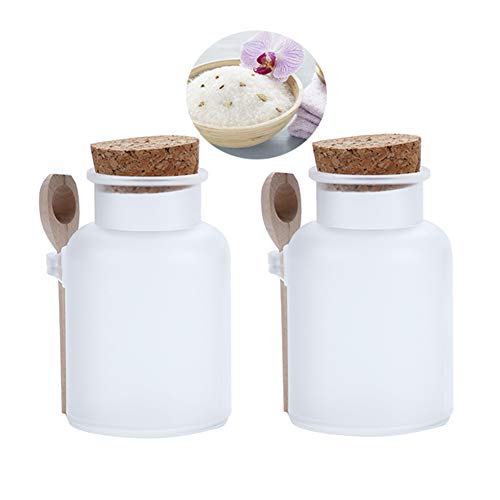XINGZI 2Pcs 300g/10oz Frosted ABS Empty Bath Salts Jars with Cork and Spoon Multipurpose Mask Powder Body Butter Storage Canisters Cans Pots Tins Bottles Containers Crocks for Cosmetic Storage - Image 1
