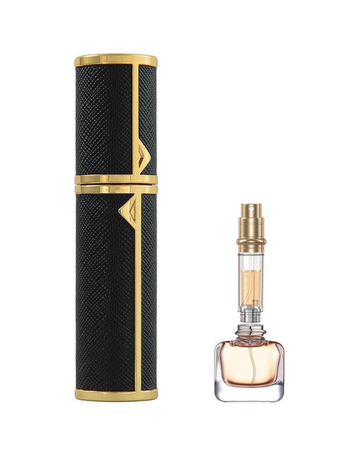 زجاجات عطر فارغة قابلة لإعادة التعبئة، رذاذ عطر، رذاذ عطر صغير محمول قابل لإعادة الملء، رذاذ زجاجة عطر للسفر، مقاوم للتسرب، جلد فاخر، 5 مل (أسود)