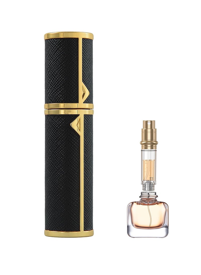ماركة غير محددة - زجاجات عطر فارغة قابلة لإعادة التعبئة، رذاذ عطر، رذاذ عطر صغير محمول قابل لإعادة الملء، رذاذ زجاجة عطر للسفر، مقاوم للتسرب، جلد فاخر، 5 مل (أسود) - Image 1