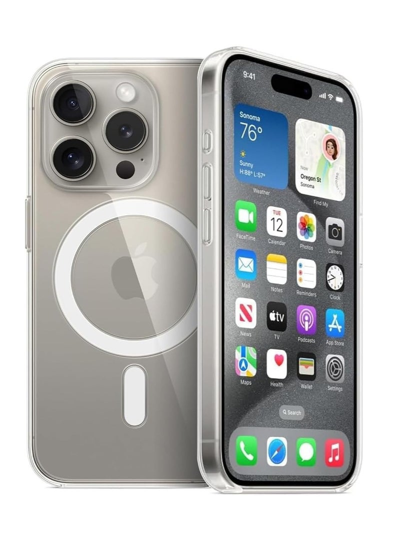 DUSALA IPhone 15 Pro Clear Magnetic Cover, MagSafe Compatible, Hybrid Protective, Crystal Clear Back Case, Shockproof Silicone Frame, Slim Transparent Case (iPhone 15 Pro) - Image 1