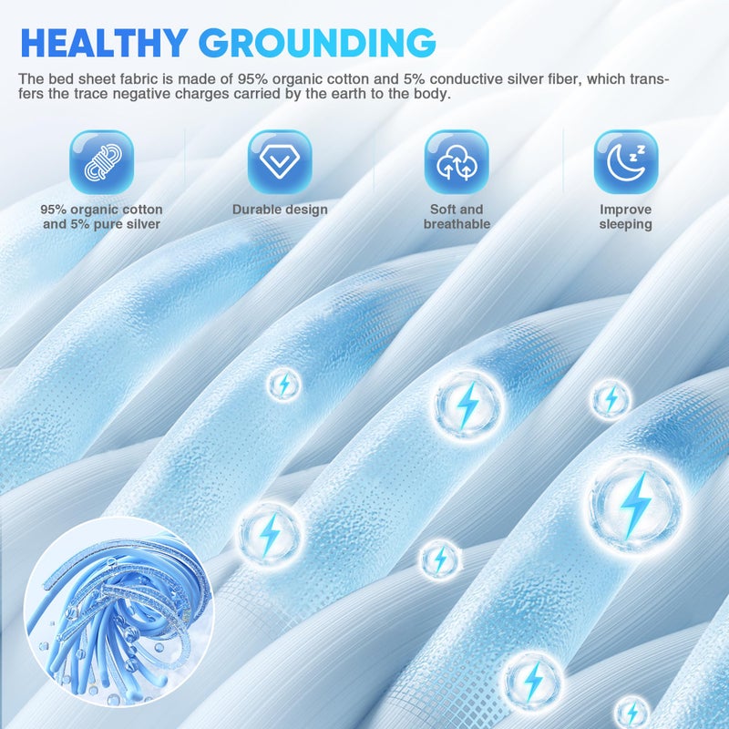 AsmrCap Grounding Sheets Full XL, 95% Organic Cotton+ 5% Pure Silver Fiber, Grounded Sheets with Grounding Cord, Bed Grounding Kit for Healthy Sleep Therapy Full XL-54"x 80"x 13" DeepGrey - Image 2