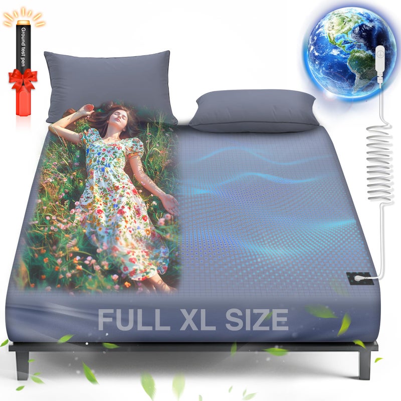 AsmrCap Grounding Sheets Full XL, 95% Organic Cotton+ 5% Pure Silver Fiber, Grounded Sheets with Grounding Cord, Bed Grounding Kit for Healthy Sleep Therapy Full XL-54"x 80"x 13" DeepGrey - Image 1