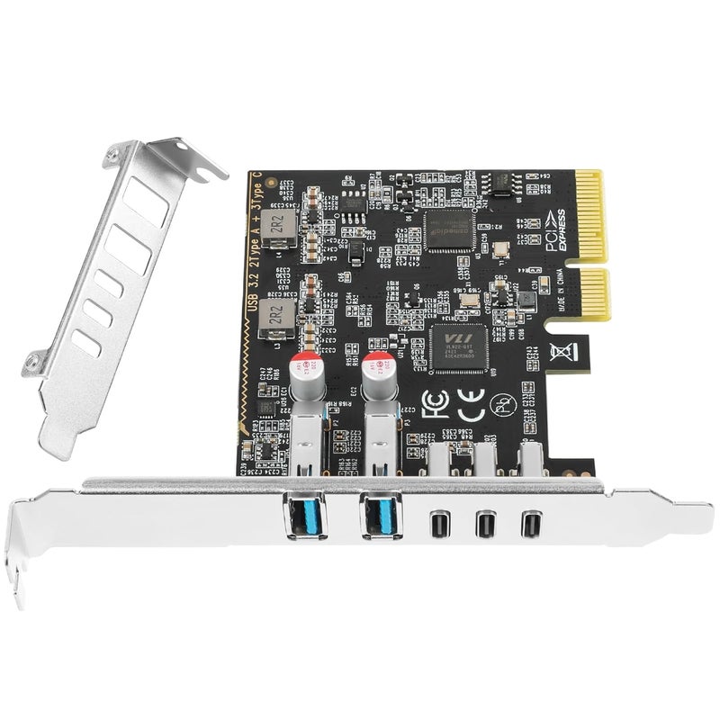 Jorkar PCIe to USB C/A 3.2/3.1 Gen 2 Expansion Card, USB-C PCIe Card for PC Internal Hub, PCI-E Add-On Adapter Host Controller, 5 Ports (3X Type C - 2X Type A) 10+10Gbps - Image 1