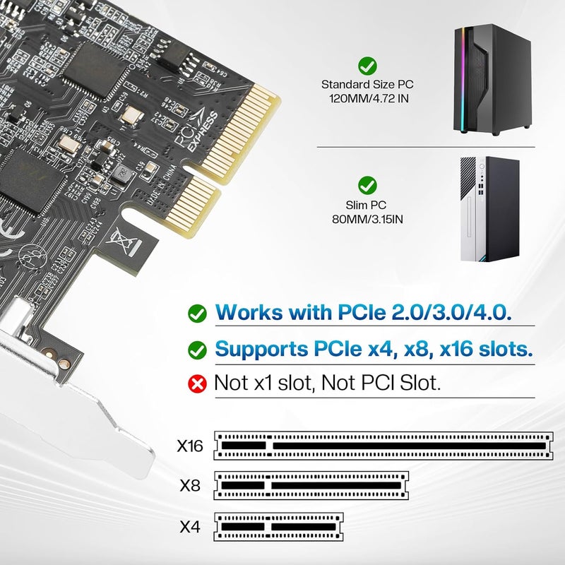 Jorkar PCIe to USB C/A 3.2/3.1 Gen 2 Expansion Card, USB-C PCIe Card for PC Internal Hub, PCI-E Add-On Adapter Host Controller, 5 Ports (3X Type C - 2X Type A) 10+10Gbps - Image 3