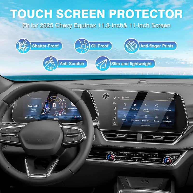 Karltys 【Upgrade 2 Pack Screen Protector for 【No Glare u0026 Fingerprint】 Tempered Glass 2026 2025 Chevy Equinox 11.3-Inch Navigation u0026 11-Inch Dashboard for Models LT/RS/ACTIV - Image 2