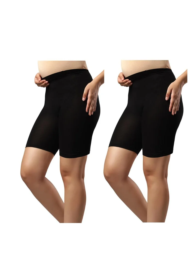 TUMMY Pack of 2 Seamless Maternity Over Belly Support High Waist shorts Panty - Black