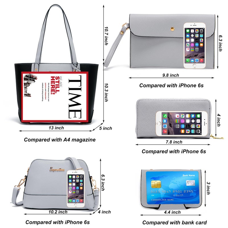 Soperwillton Handbags and Purses for Women Shoulder Tote Bags Top Handle Satchel Purse Set 5pcs - Image 3