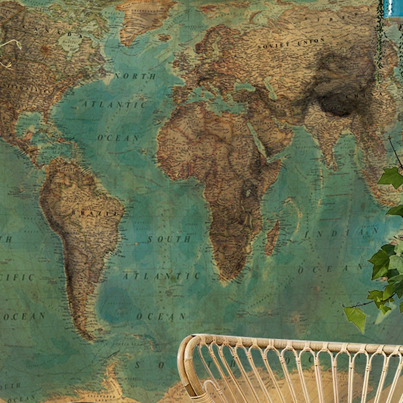 1Pc Household Tapestry World Map Pattern Bedroom Tapestry Fashion Outdoor Beach Towel Protective Throw Rug Wall Hanging Shower Curtain (Green) - Image 4