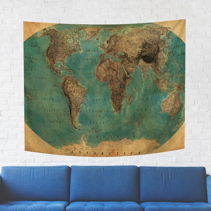 1Pc Household Tapestry World Map Pattern Bedroom Tapestry Fashion Outdoor Beach Towel Protective Throw Rug Wall Hanging Shower Curtain (Green) - Image 2