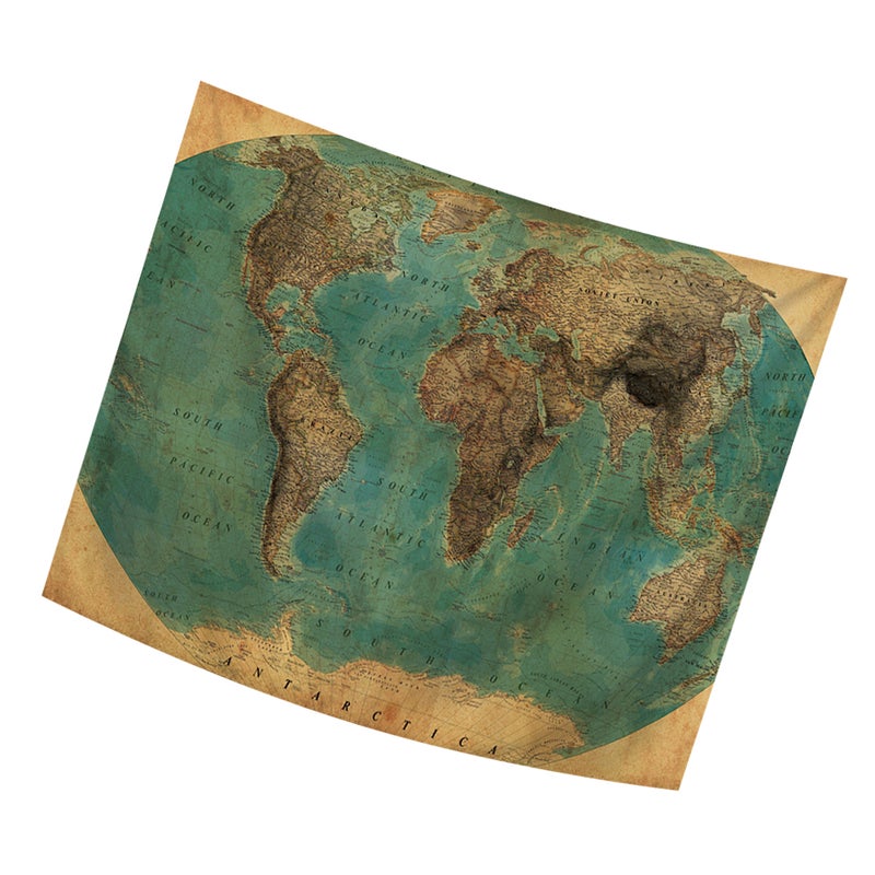 1Pc Household Tapestry World Map Pattern Bedroom Tapestry Fashion Outdoor Beach Towel Protective Throw Rug Wall Hanging Shower Curtain (Green) - Image 5