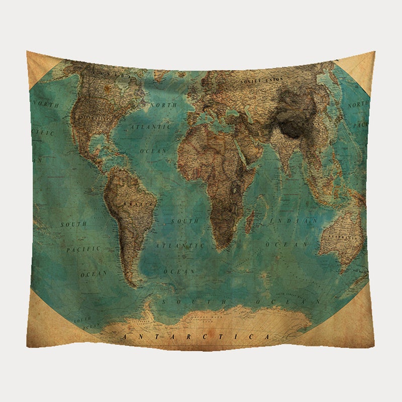 1Pc Household Tapestry World Map Pattern Bedroom Tapestry Fashion Outdoor Beach Towel Protective Throw Rug Wall Hanging Shower Curtain (Green) - Image 3
