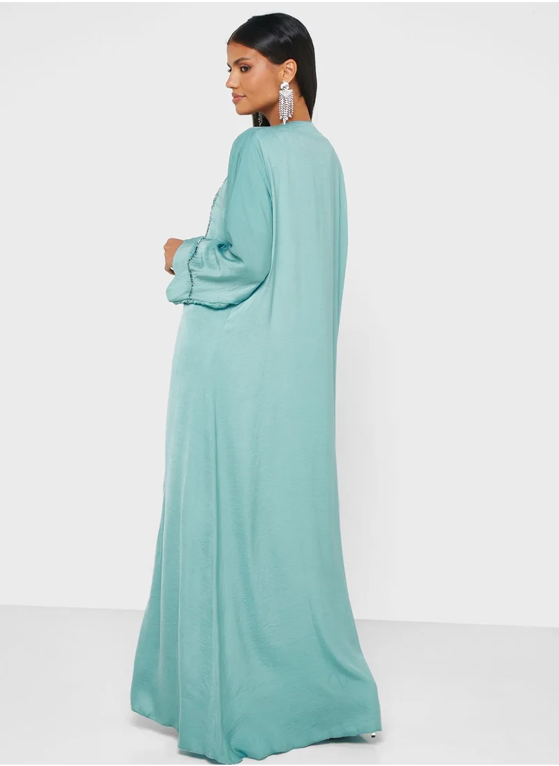 hayas closet Embellished Front Open Abaya