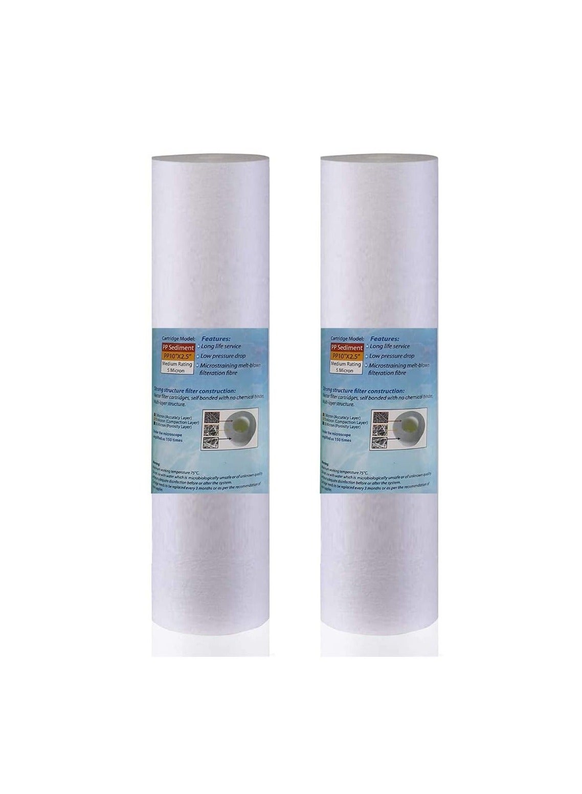Water Filter Replacement Cartridges 10" Polypropylene Cotton Sponge Universal Cartridges0 Standard Pre filter Yarn Sediment for Standard RO Systems Pack of 2, 10" Sponge 70g