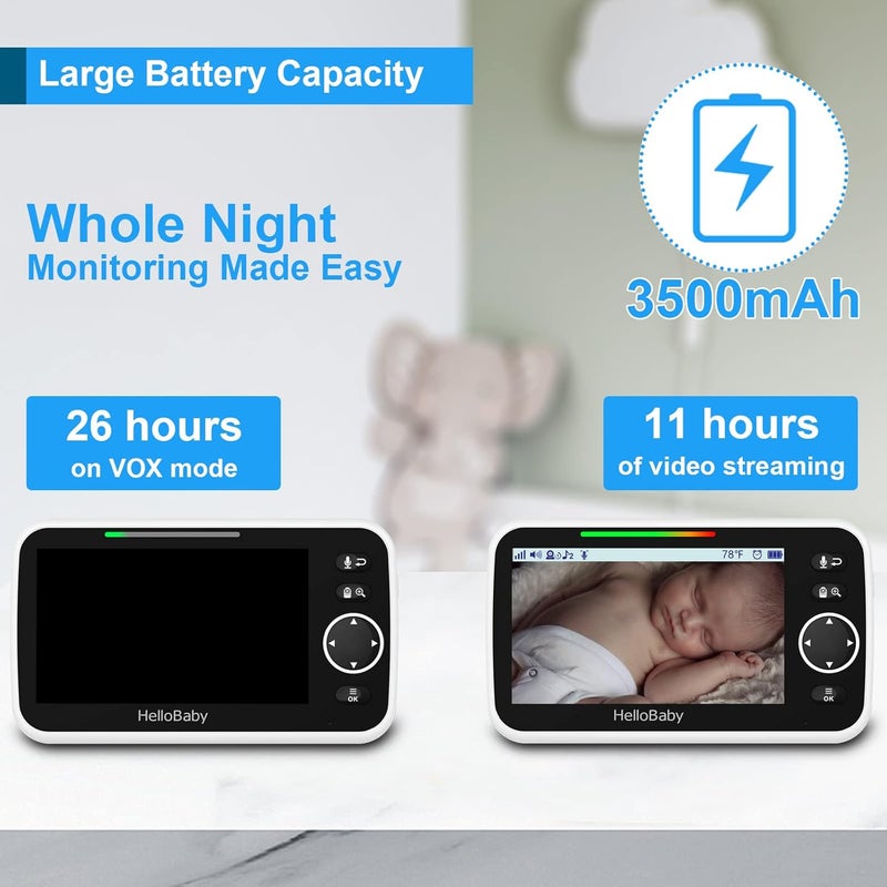 HelloBaby 5 Baby Monitor with 26Hour Battery 2 Cameras PanTiltZoom 1000ft Range Video Audio Baby Monitor No WiFi VOX Night Vision 2Way Talk 8 Languages and Baby Registry Search - Image 3