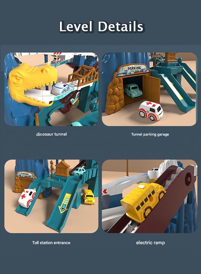 Toy Car Ramp Track, Dinosaur Climbing Hills Railcar Colorful Vehicles Construction Play Set with 10 Mini Racer Cars and 2 LED Light Strips, Kids Toys Mountain Track, Small Car for Kids Track for Pre - Image 4