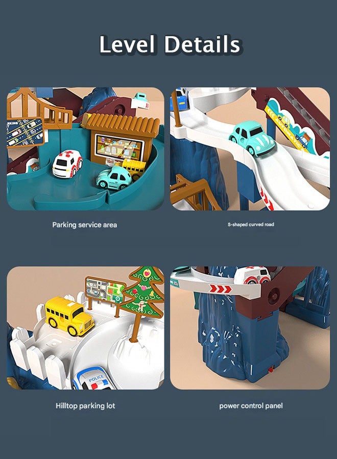 Toy Car Ramp Track, Dinosaur Climbing Hills Railcar Colorful Vehicles Construction Play Set with 10 Mini Racer Cars and 2 LED Light Strips, Kids Toys Mountain Track, Small Car for Kids Track for Pre - Image 5