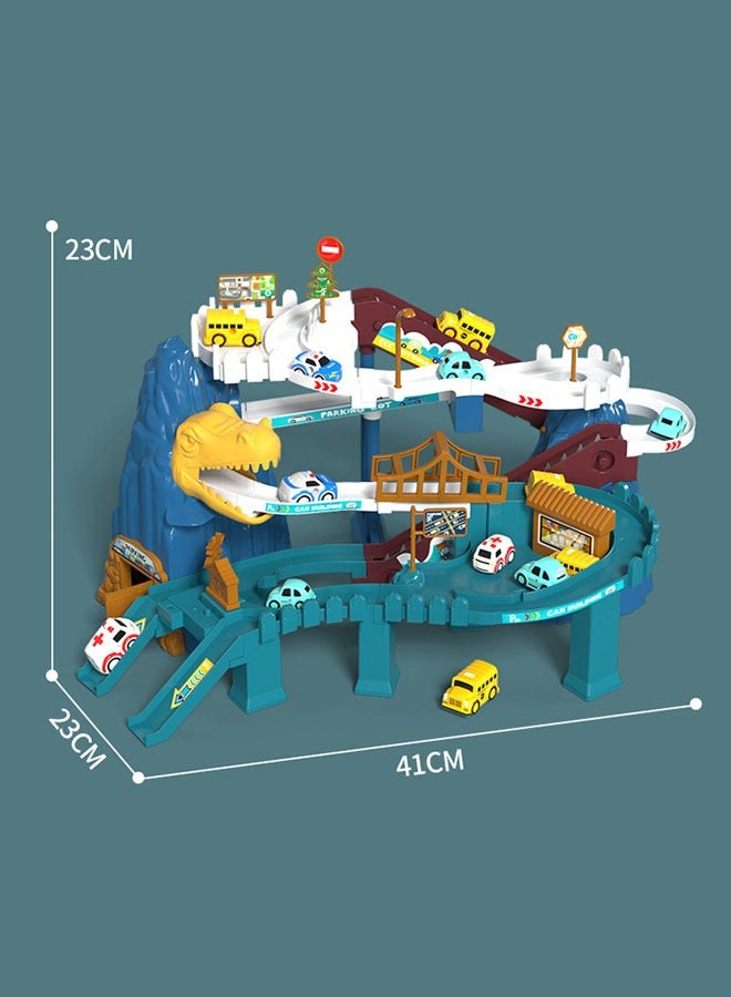 Toy Car Ramp Track, Dinosaur Climbing Hills Railcar Colorful Vehicles Construction Play Set with 10 Mini Racer Cars and 2 LED Light Strips, Kids Toys Mountain Track, Small Car for Kids Track for Pre - Image 2