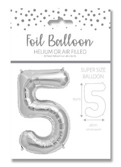EuroWrap Number 5 Silver Foil Balloon 65cm - Perfect for Celebrations Like Birthdays and Decor. 